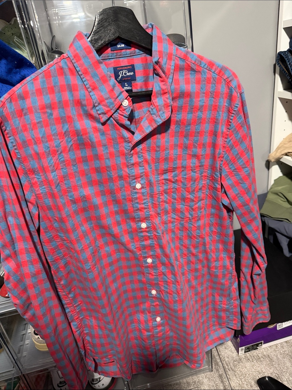 J. Crew Red and Blue Gingham Button-Down Shirt